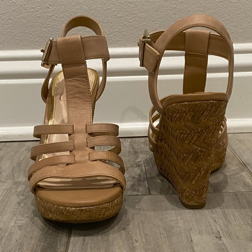 JESSICA SIMPSON JENAA WEDGES TAN SIZE 10
